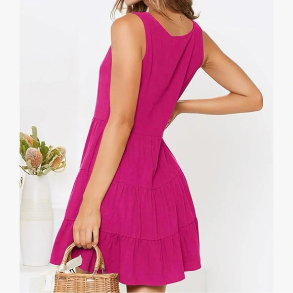 Pink slip on dress with accent buttons - Picture 2 of 7